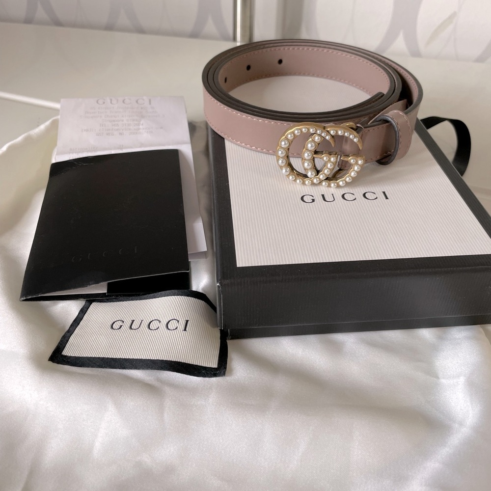 New Gucci GG Marmont Belt with Pearl